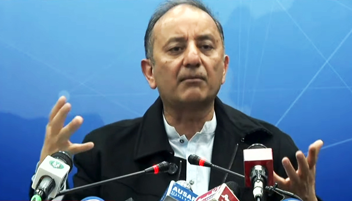 State Minister Musadik Malik addressing press conference in Islamabad after Russia visit. Screengrab