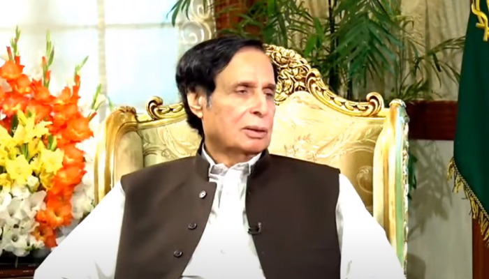 Chief Minister Punjab Chaudhry Pervez Elahi speaks during an interview with a private news channel in Lahore on December 5, 2022. — YouTube/HumNewsLive