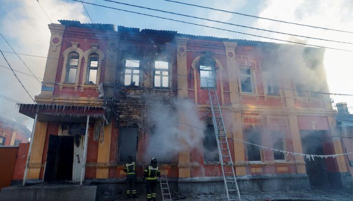 Firefighters work outside an office building destroyed in shelling in the course of Russia-Ukraine conflict in Donetsk, Russian-controlled Ukraine, Ukraine December 5, 2022.— Reuters