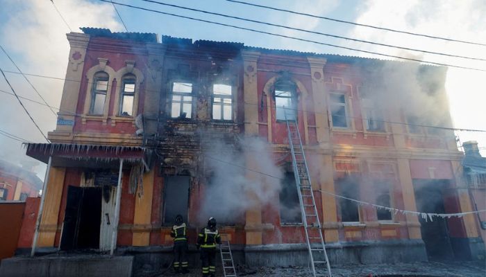 Firefighters work outside an office building destroyed in shelling in the course of Russia-Ukraine conflict in Donetsk, Russian-controlled Ukraine, Ukraine December 5, 2022.— Reuters