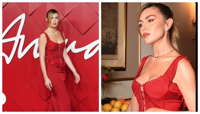 British Fashion Awards: Abbey Clancy shows off slim figure in bold red dress