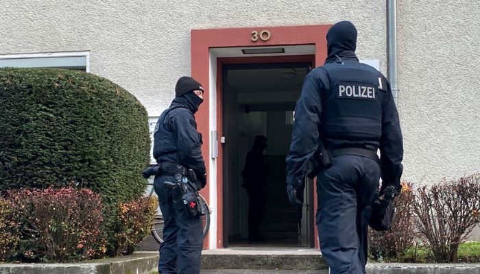 Police secures the area after 25 suspected members and supporters of a far-right terrorist group were detained during raids across Germany, in Frankfurt, Germany December 7, 2022.— Reuters