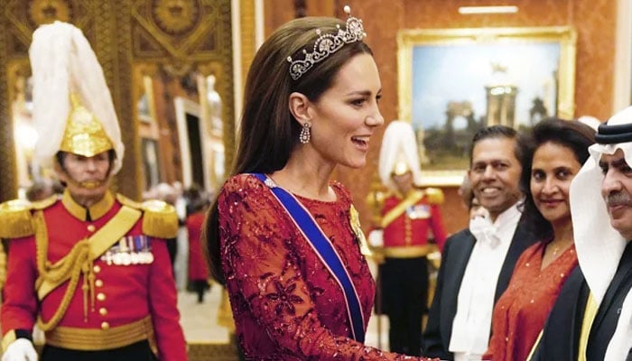Kate Middleton stepped out in a dazzlingly rare royal tiara for the annual Diplomatic Reception on Tuesday