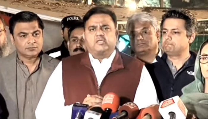 Pakistan Tehreek-e-Insaf Senior Vice-President Fawad Chaudhry addresses a press conference. — Twitter/@PTIofficial