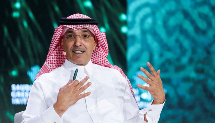 Saudi Minister of Finance Mohammed al-Jadaan gestures as he speaks during the Saudi Green Initiative Forum to discuss efforts by the worlds top oil exporter to tackle climate change, in Riyadh, Saudi Arabia, October 23, 2021. — Reuters/File