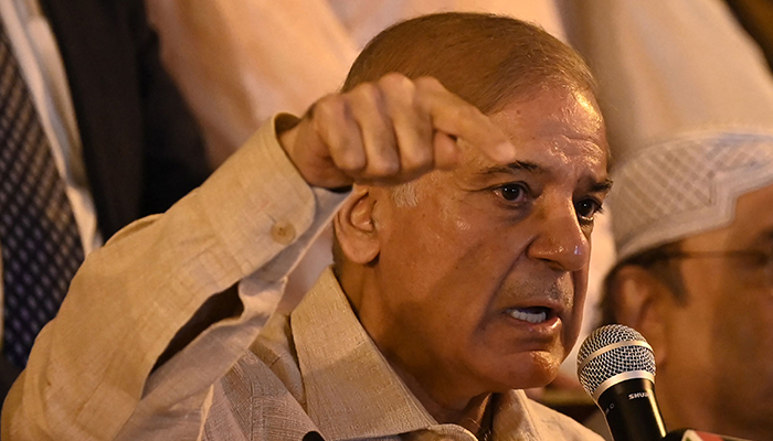 Prime Minister Shehbaz Sharif speaks during a press conference in Islamabad on March 28, 2022. — AFP