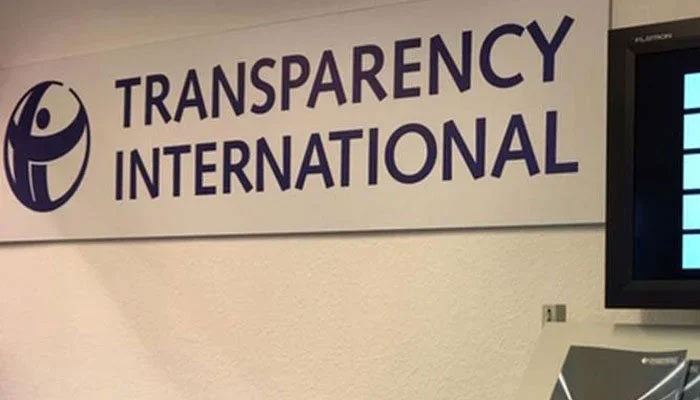 The photo shows the logo and name of Transparency International.— The News/File