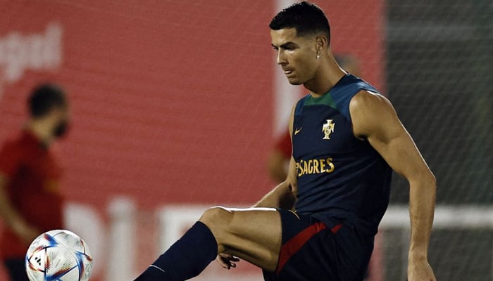 Soccer Football - FIFA World Cup Qatar 2022 - Portugal Training - Al Shahaniya SC Training Facilities, Al-Shahaniya, Qatar - December 8, 2022 Portugals Cristiano Ronaldo during training. — Reuters