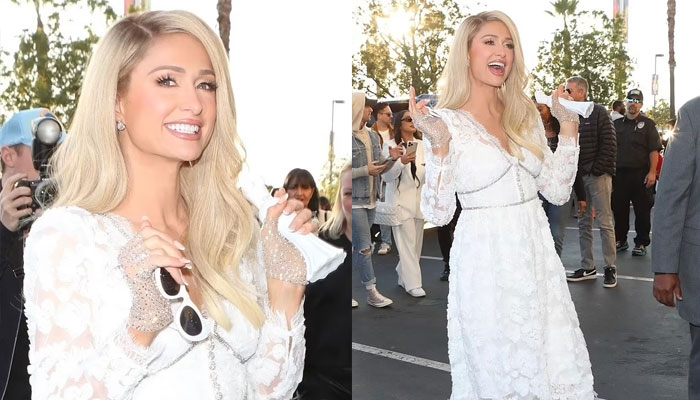 Paris Hilton sets pulses racing in angelic white dress in California