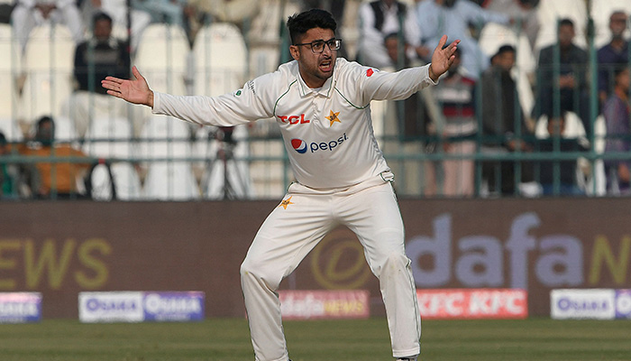 Pakistans Abrar Ahmed makes an unsuccessful Leg Before Wicket (LBW) appeal against Englands Ben Duckett (not pictured) during the second day of the second cricket Test match between Pakistan and England at the Multan Cricket Stadium in Multan on December 10, 2022. — AFP