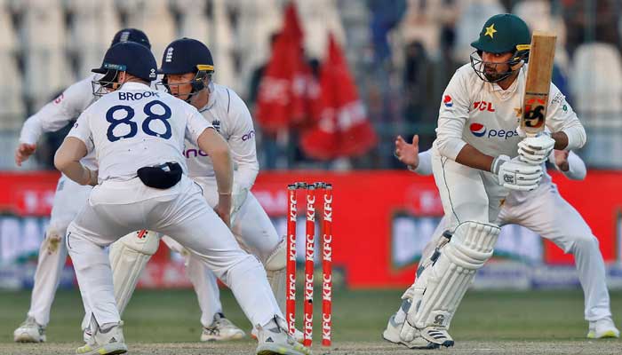 Faheem Ashraf watches the ball after playing a shot on December 12, 2022. — Reuters