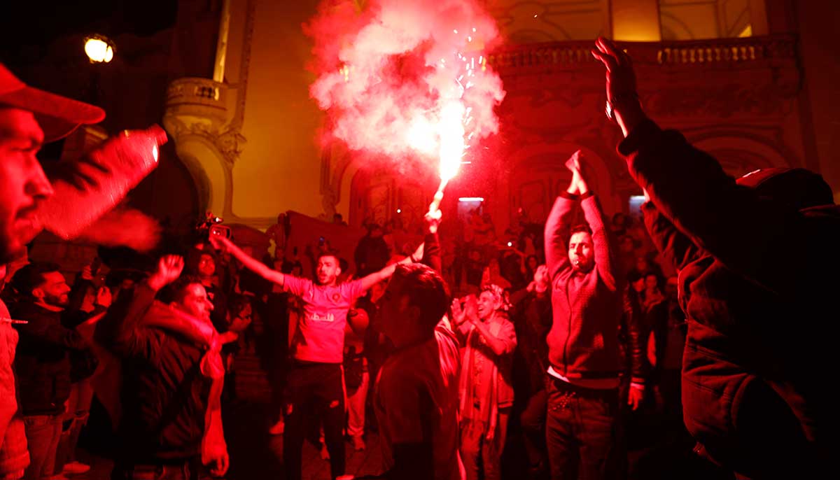 A fan lets off a flare in Tunis. — Reuters