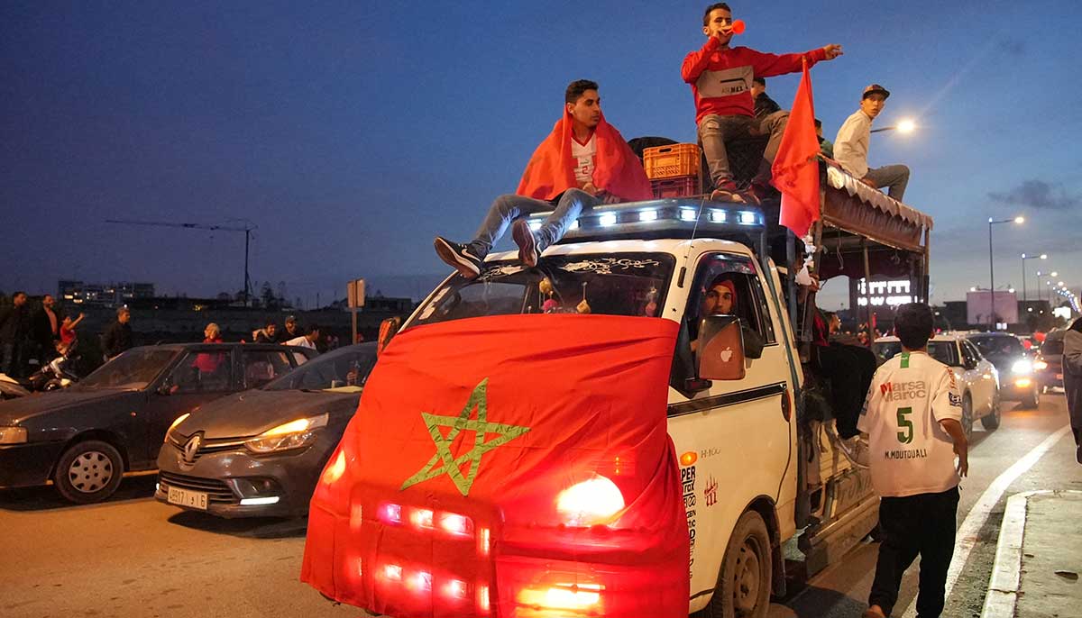 A flag of Morocco is displayed on the front of a vehicle in Casablanca. — Reuters