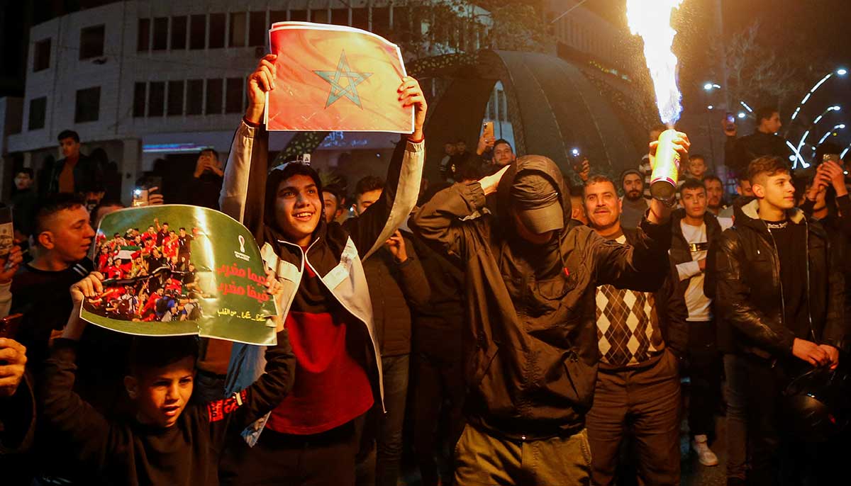 Palestinian celebrate historic victory over Portugal, in West Bank in Hebron, in the Israeli-occupied West Bank. — Reuters