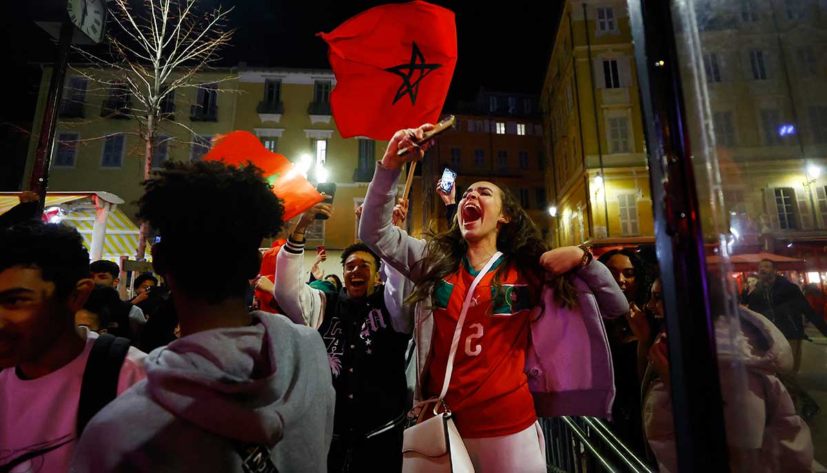 A Morocco fan celebrates in Nice. —Reuters