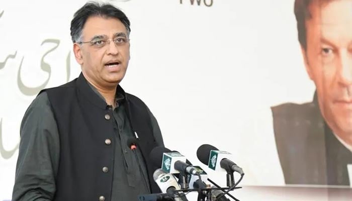 Pakistan Tehreek-e-Insafs (PTI) Secretary General Asad Umar at the groundbreaking ceremony of the modern circular railway in Karachi. — Instagram/asadumarofficial