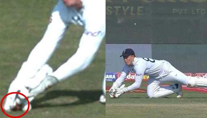 England wicket-keeper Ollie Pope taking Pakistan player Saud Shakeels catch during fourth day of Test match in Multan on December 12, 2022. — Screengrab/Twitter/ESPNcricinfo