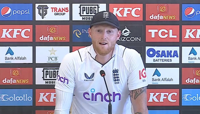 England captain Ben Stokes addresses a press conference in Multan. — Twitter/ @TheRealPCB