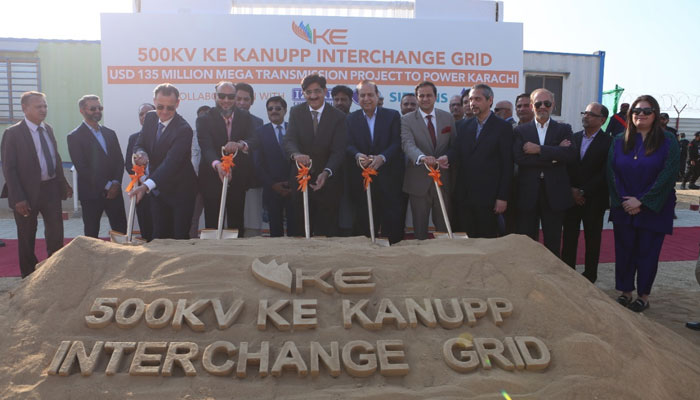 Chief Minister Sindh Murad Ali Shah, Provincial Energy Minister Imtiaz Shaikh and KE officials perform the groundbreaking ceremony of KEs 73rd grid station project.—KE