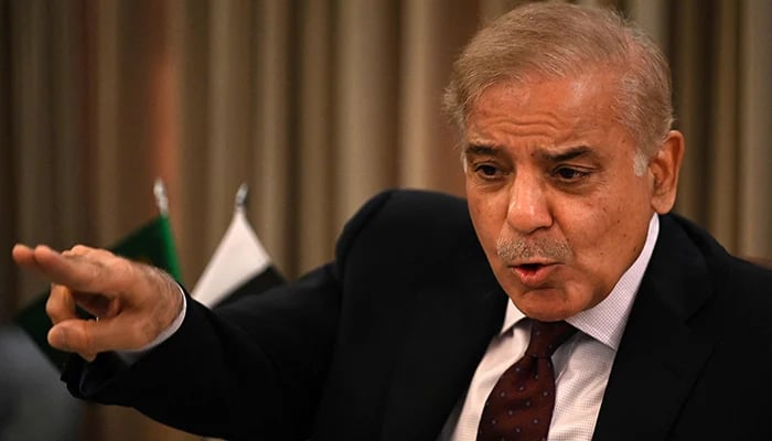 Prime Minister Shehbaz Sharif speaks during a news conference in Islamabad on April 1, 2022. — AFP