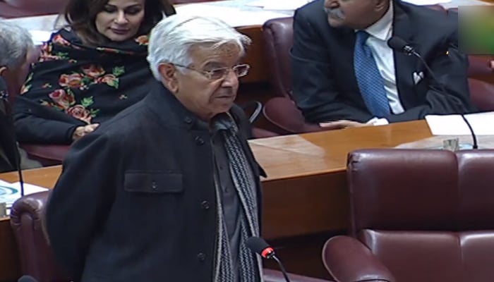 Minister for Defence Khawaja Muhammad Asif addresses on the floor of the National Assembly on December 12, 2022, in Islamabad. — YouTube/PTVParliament