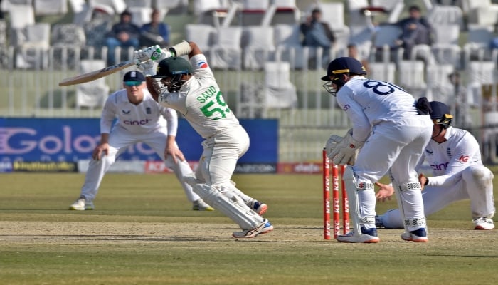 Saud Shakeel plays a shot during the first Test at Rawalpindi Cricket Stadium. — Reuters/File