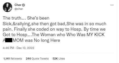 Cher breaks silence on mom Georgia Holt’s final moments