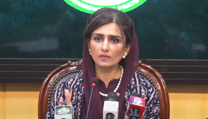 State Minister for Foreign Affairs Hina Rabbani Khar addressing a press conference at the Foreign Office in Islamabad on December 14, 2022. — YouTube/PTVNewsLive