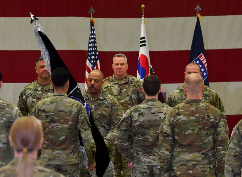 United States Forces Korea Commander Gen. Paul LaCamera (C) attends the activation ceremony after setting up a space-monitoring organisation - United States Space Forces Korea, on December 14, 2022 in Pyeongtaek, South Korea. — Reuters