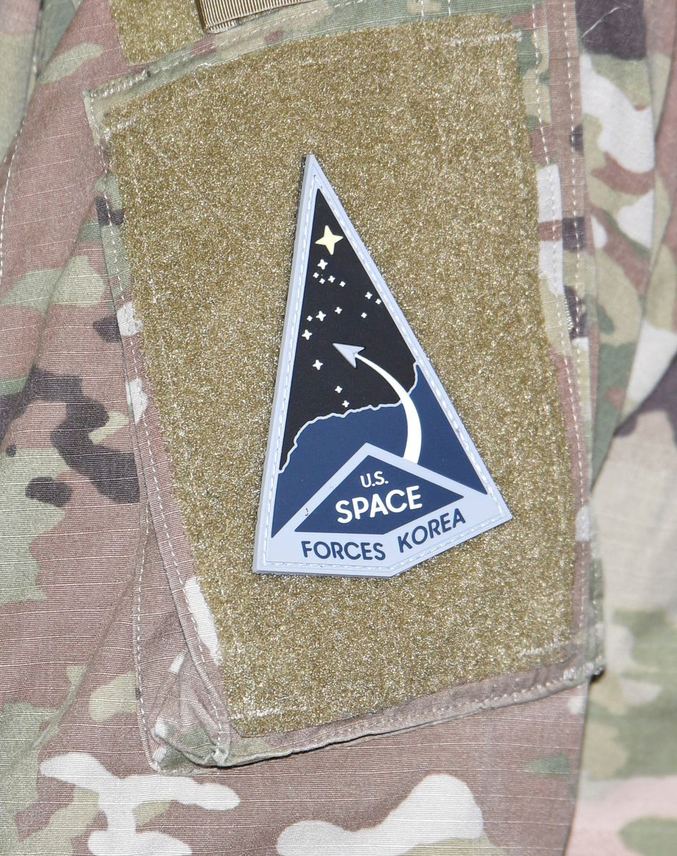 The United States Space Forces Korea patch is seen on a uniform during the activation ceremony for a space-monitoring organisation - United States Space Forces Korea, set up aiming to keep an eye on North Koreas nuclear and missile activities, on December 14, 2022 in Pyeongtaek, South Korea.— Reuters