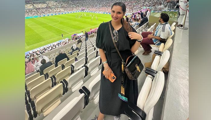 Indian tennis player Sania Mirza posing atLusail Stadium, Qatar on December 14, 2022. — Instagram/mirzasaniar