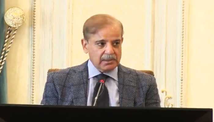Prime Minister Shehbaz Sharif chairs the meeting on the economic situation at PMs Office on December 14, 2022. — Screengrab via Twitter video/pmln_org