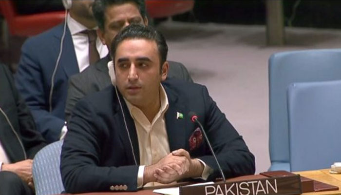 FM Bilawal speaking on “International peace and security “Reformed Multilateralism” in the Security Council on December 14, 2022. APP