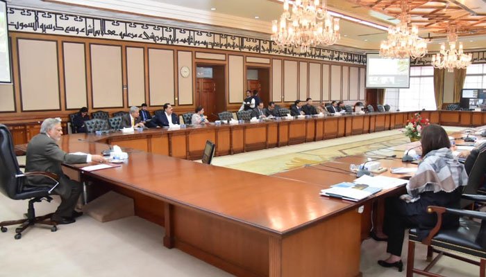 Federal Minister for Finance and Revenue Ishaq Dar presided over a meeting of the Economic Coordination Committee (ECC) of the cabinet on December 15, 2022. — PID