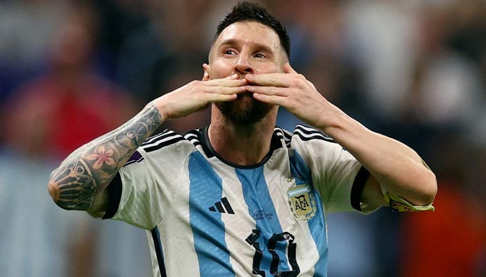 Argentinas Lionel Messi celebrates after Julian Alvarez scores their third goal atLusail Stadium, Lusail, Qatar on December 13, 2022. — Reuters