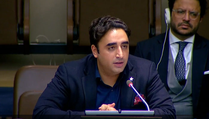 FM Bilawal giving his closing remarks at the G77 concluding session in New York. -APP