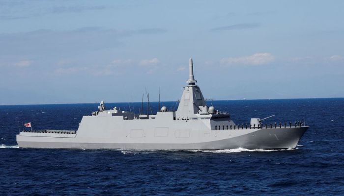 Japans Maritime Self-Defense Forces (JMSDF) JS Mogami (FFM-1), a Japanese multi-mission stealth frigate, takes part in the International Fleet Review to commemorate the 70th anniversary of the foundation of JMSDF, at Sagami Bay, off Yokosuka, south of Tokyo, Japan, November 6, 2022.— Reuters