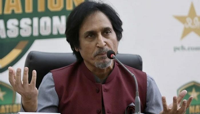 Pakistan Cricket Board (PCB) Ramiz Raja addresses a press conference in Lahore on Sep 13, 2021. — Reuters/File