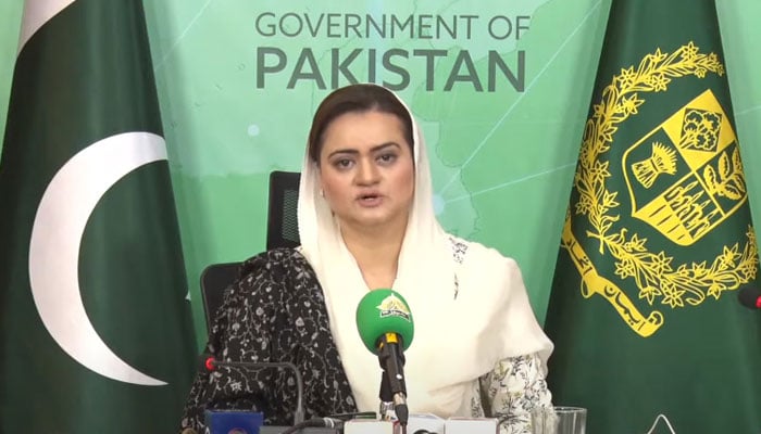 Information Minister Marriyum Aurangzeb addresses a press conference in Islamabad on December 17, 2022. — YouTube/PTV News/screengrab