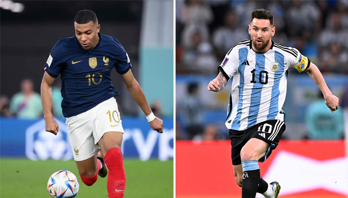 This combination of file photos created on December 16, 2022, shows Frances forward #10 Kylian Mbappe (L) in Doha on November 26, 2022; and Argentinas forward #10 Lionel Messi in Al-Rayyan, west of Doha on December 3, 2022. — AFP