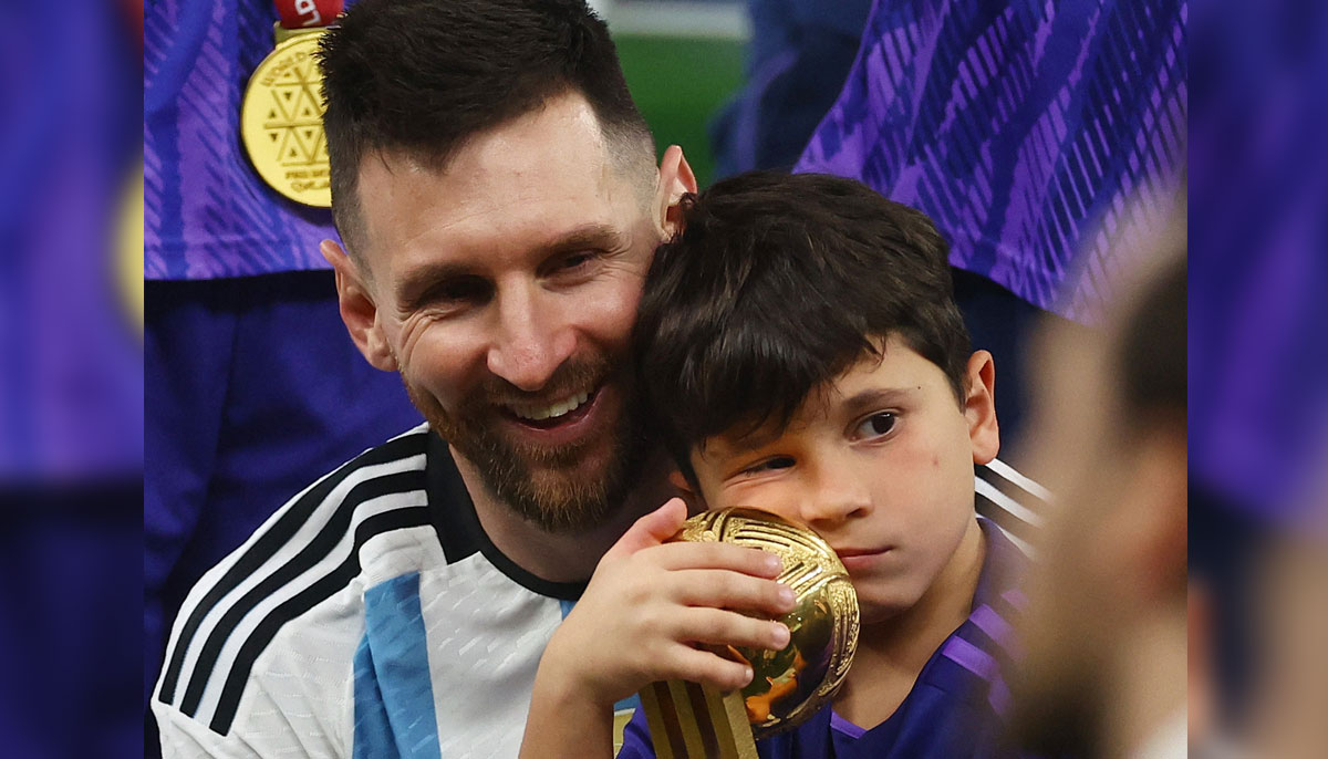 Lionel Messi celebrates after winning the World Cup. — Reuters