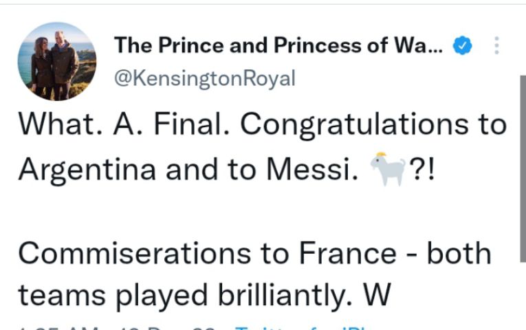 Prince William thinks GOAT debate is settled after Messis Argentina win World Cup?