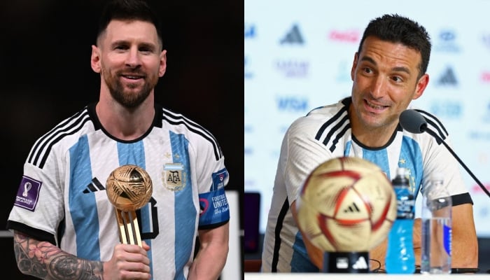 Argentina´s forward #10 Lionel Messi (L) and manager Lionel Scaloni (R). — AFP/Reuters