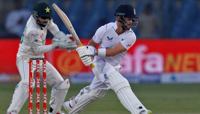 Englands Ben Duckett plays a shot during the Test match between Pakistan and England at the National Stadium Karachi, Pakistan on December 19, 2022. — Reuters