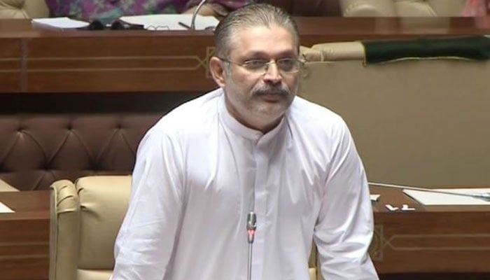 Sindh Information and Transport Minister Sharjeel Inam Memon speaking in the Sindh Assembly. Twitter
