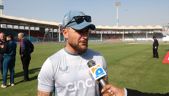 Brendon McCullum speaks during the interview — Geo News