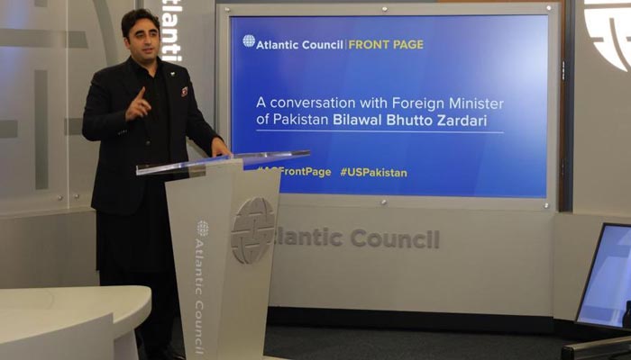 Foreign Minister Bilawal Bhutto-Zardari addressing Atlantic Council in Washington DC on Tuesday, December 20, 2022. — Twitter/@BBhuttoZardari