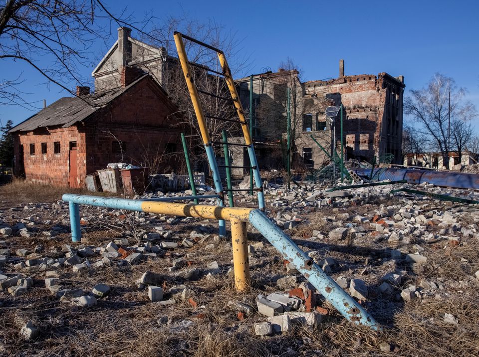 Destroyed a playground and a school are seen, as Russias attack on Ukraine continues, in Lyman, Donetsk region, Ukraine December 20, 2022.— Reuters