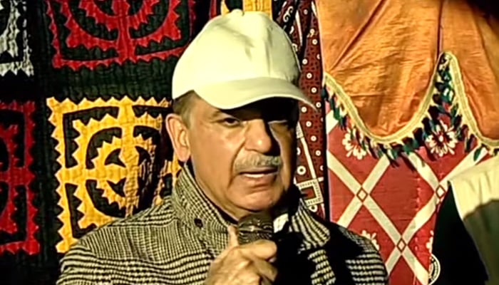 Prime Minister Shehbaz Sharif addresses flood-hit victims in Khairpur, Sindh, on December 21, 2022. — YouTube/PTVNewsLive