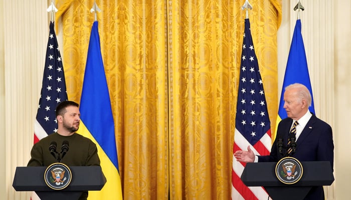 US President Joe Biden speaks during a joint news conference with Ukraines President Volodymyr Zelenskiy in the East Room of the White House in Washington, US, December 21, 2022. Reuters